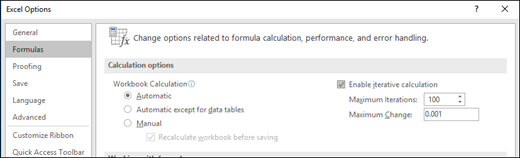 How to turn on iterative calculations in excel